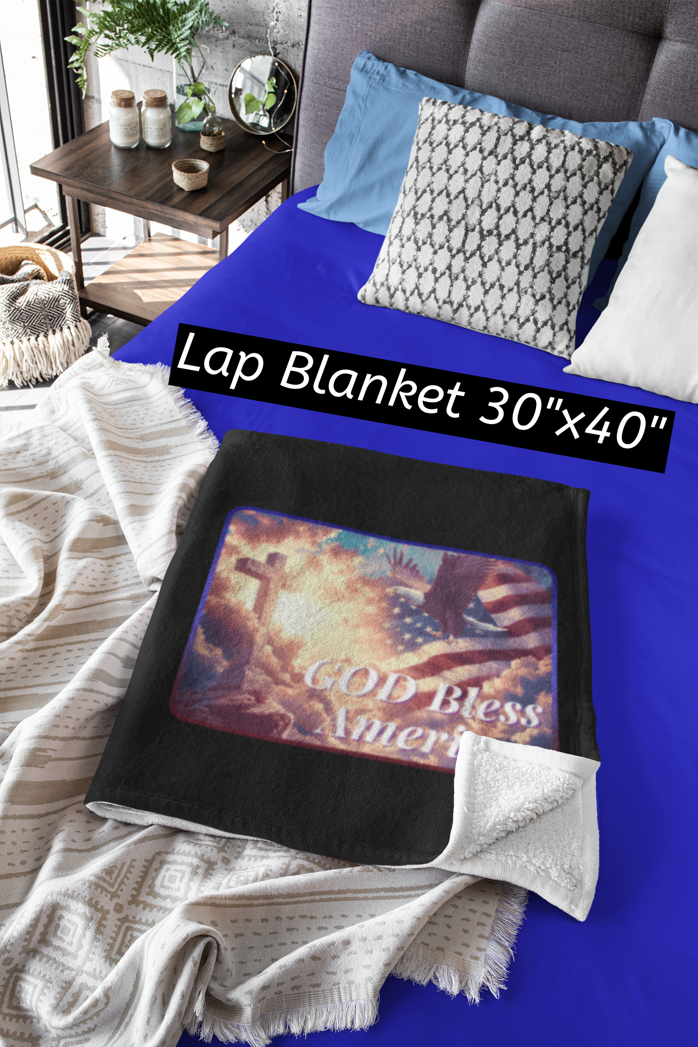 GOD BLESS AMERICA Light Weight Velveteen Plush Blanket (3 sizes available) - FREE SHIPPING