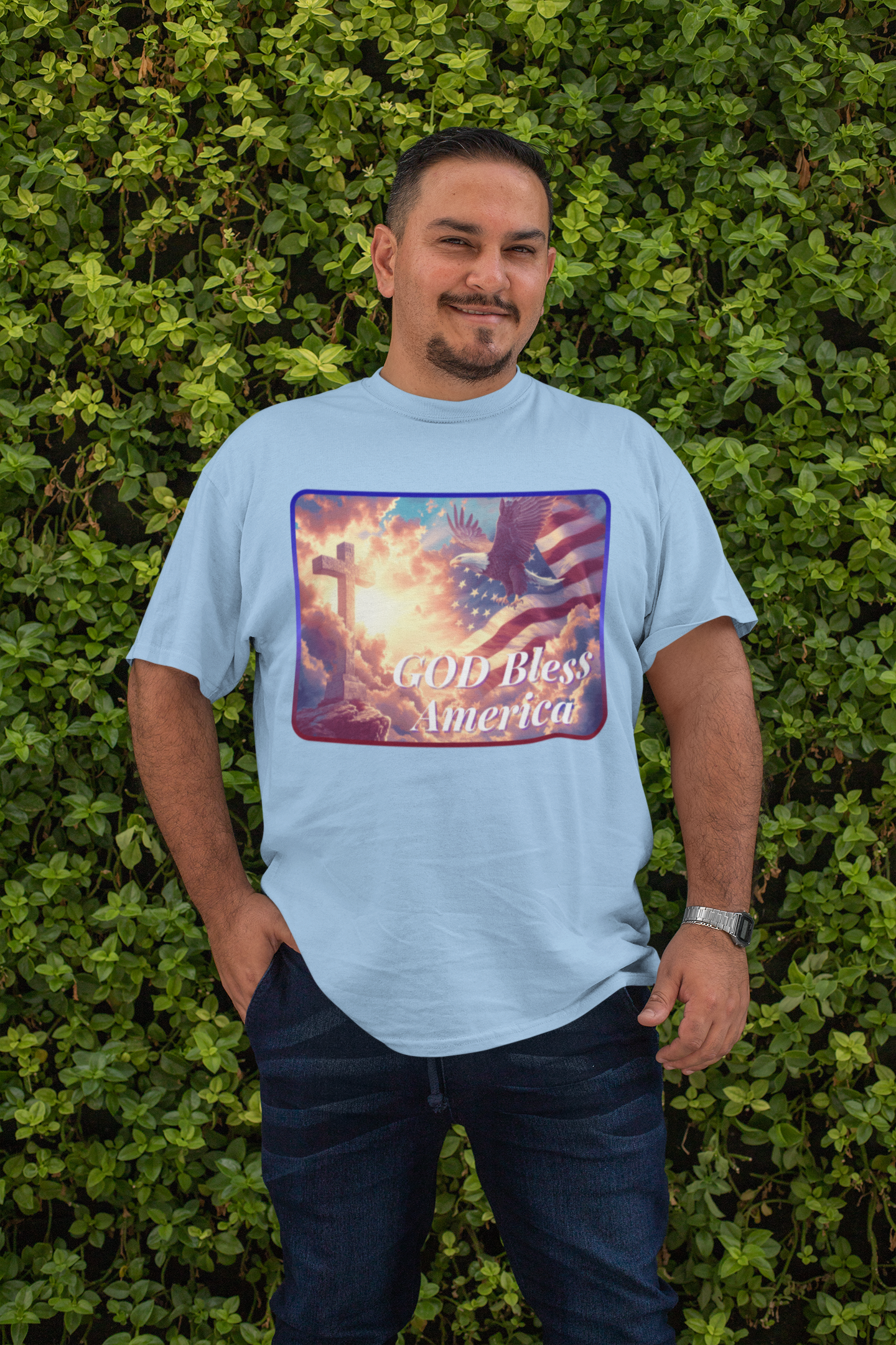 . GOD BLESS AMERICA Plus Size Heavy Weight Patriotic Christian T-Shirt (S-5XL):  Men's Hanes Beefy-T® - FREE SHIPPING