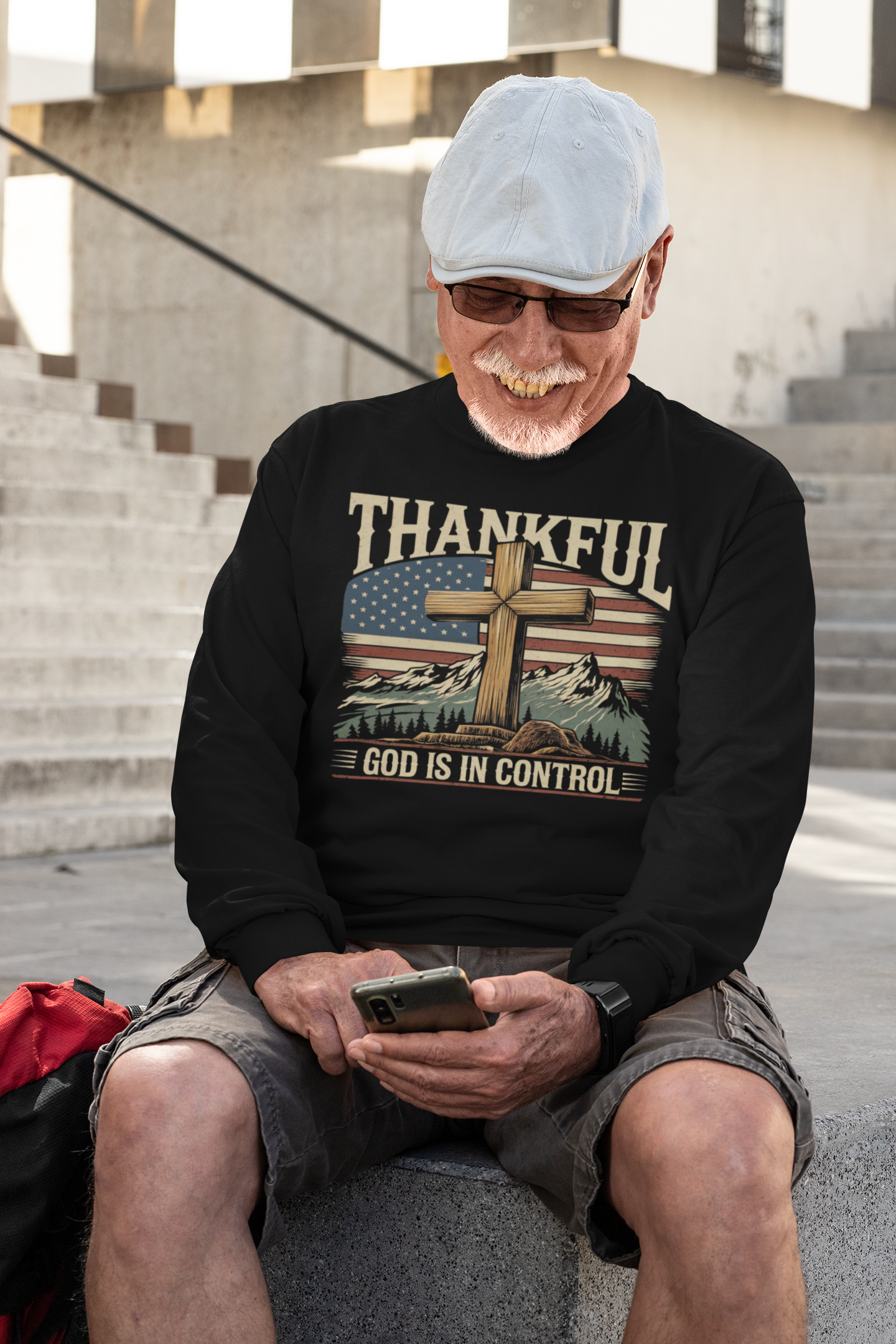 . GOD IS IN CONTROL Heavy Weight Patriotic Christian Long Sleeve T-Shirt (S-2XL):  Men's Gildan 2400 - FREE SHIPPING