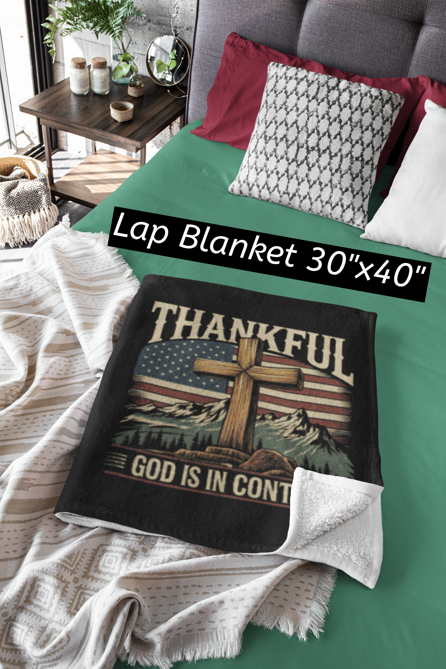 GOD IS IN CONTROL Light Weight Velveteen Plush Blanket (3 sizes available) - FREE SHIPPING