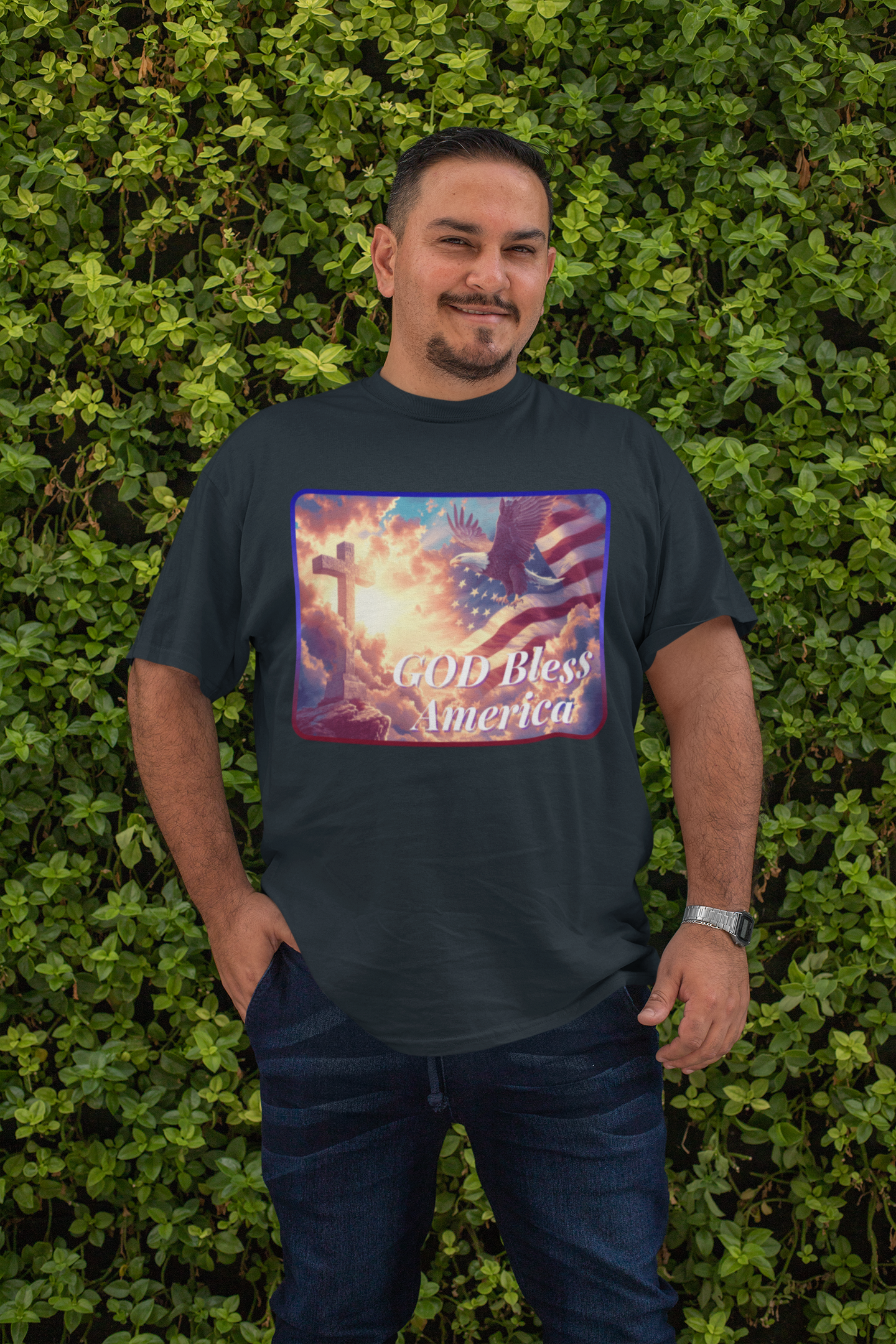 . GOD BLESS AMERICA Plus Size Heavy Weight Patriotic Christian T-Shirt (S-5XL):  Men's Hanes Beefy-T® - FREE SHIPPING