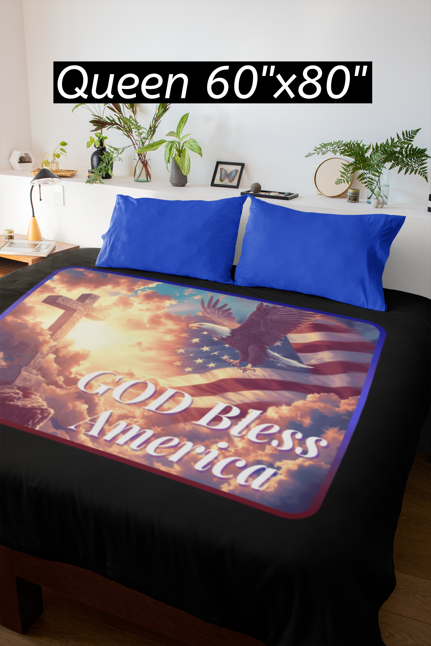 GOD BLESS AMERICA Light Weight Velveteen Plush Blanket (3 sizes available) - FREE SHIPPING