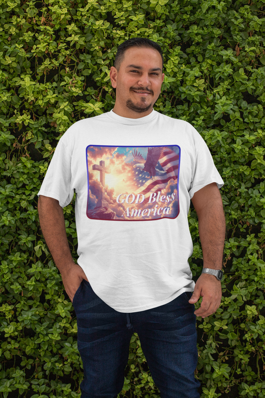 . GOD BLESS AMERICA Plus Size Heavy Weight Patriotic Christian T-Shirt (S-5XL):  Men's Hanes Beefy-T® - FREE SHIPPING