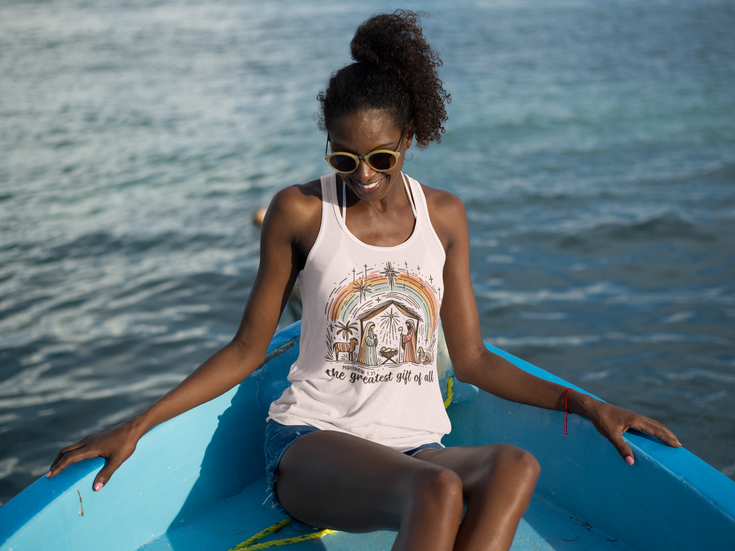 The GREATEST GIFT Of ALL Christmas Racerback Tank Top (XS-2XL):  MADE IN USA Women's Bella+Canvas 8800