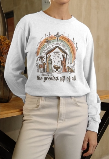 The GREATEST GIFT Heavy Weight Christmas Long Sleeve T-Shirt (S-2XL):  Women's Gildan 2400 - FREE SHIPPING