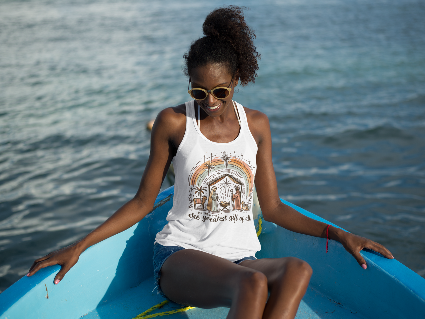 The GREATEST GIFT Of ALL Christmas Racerback Tank Top (XS-2XL):  MADE IN USA Women's Bella+Canvas 8800