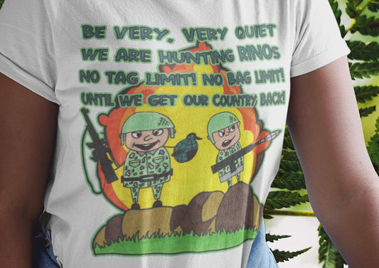 .. HUNTING RINOs Semi-Fitted Patriotic T-Shirt (S-3XL):  Women's Gildan 5000L - FREE SHIPPING