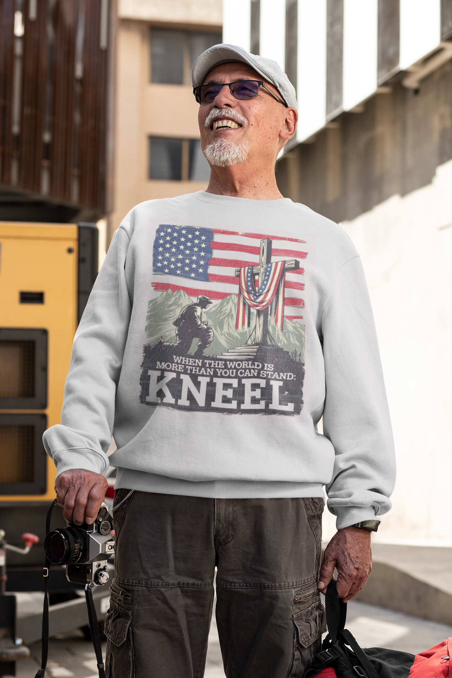 JUST KNEEL Heavy Weight Patriotic Christian Sweatshirt (S-5XL):  Men's Gildan 18000 - FREE SHIPPING