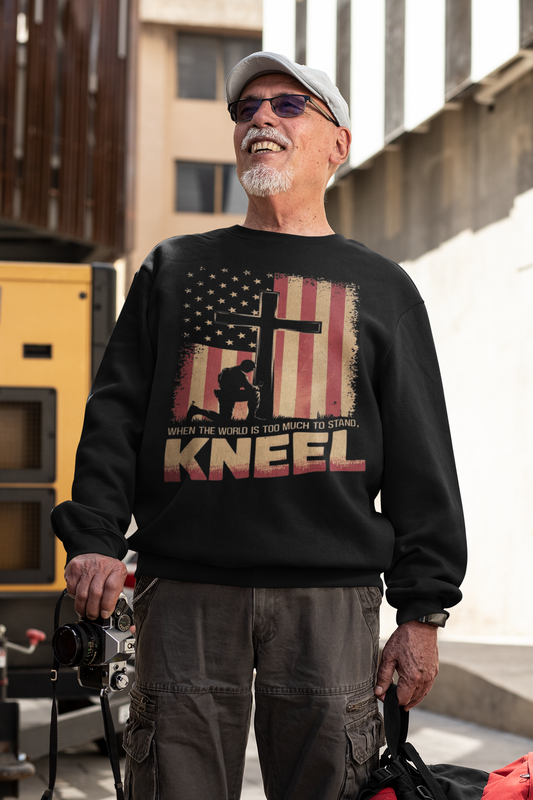 JUST KNEEL Heavy Weight Patriotic Christian Sweatshirt (S-5XL):  Men's Gildan 18000