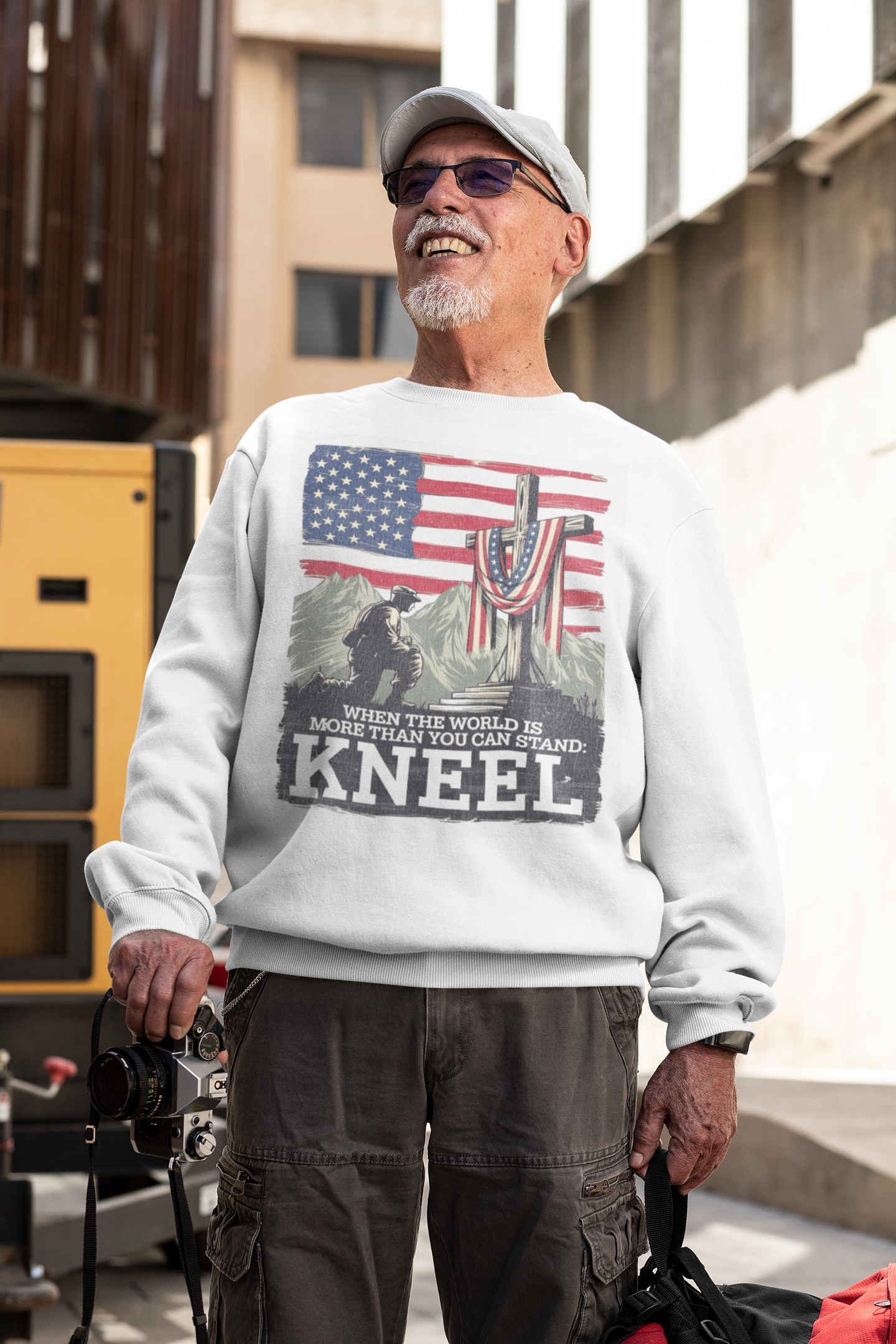 JUST KNEEL Heavy Weight Patriotic Christian Sweatshirt (S-5XL):  Men's Gildan 18000 - FREE SHIPPING