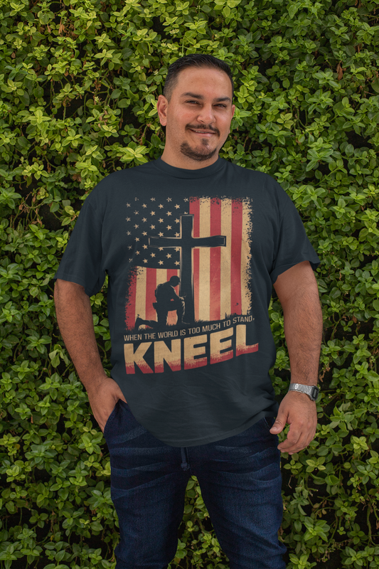 . JUST KNEEL Plus Size Heavy Weight Patriotic Christian T-Shirt (S-5XL):  Men's Hanes Beefy-T® - FREE SHIPPING