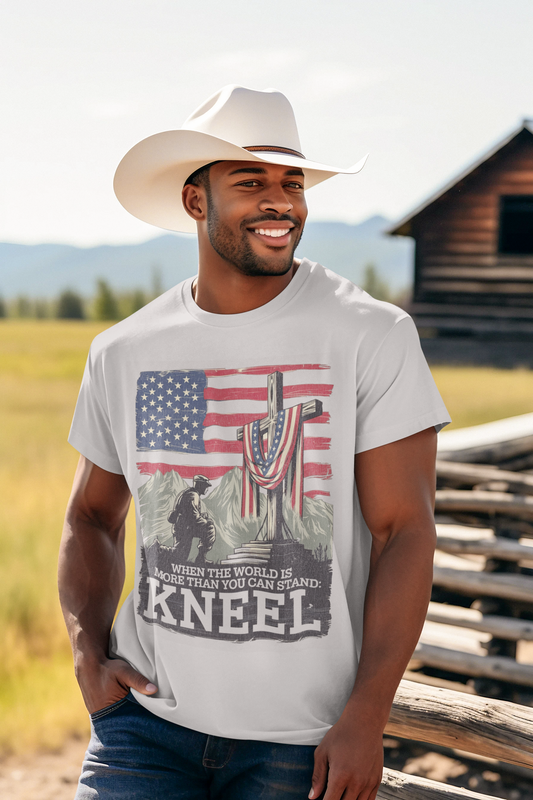 JUST KNEEL Patriotic Christian T-Shirt (S-5XL):  Men's Medium Weight Gildan 5000 - FREE SHIPPING