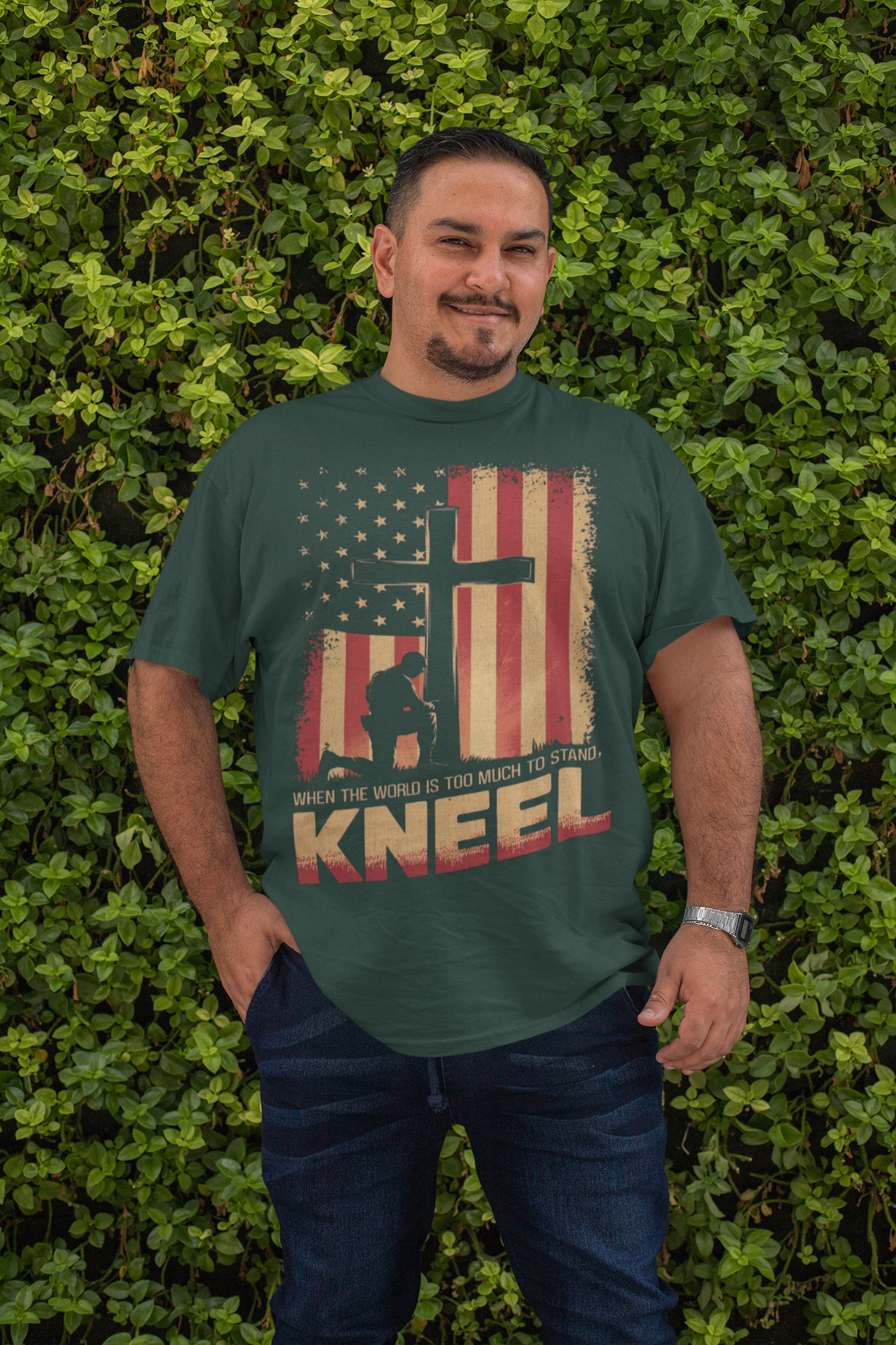 . JUST KNEEL Plus Size Heavy Weight Patriotic Christian T-Shirt (S-5XL):  Men's Hanes Beefy-T® - FREE SHIPPING