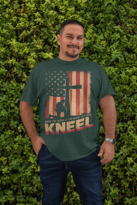 . JUST KNEEL Plus Size Heavy Weight Patriotic Christian T-Shirt (S-5XL):  Men's Hanes Beefy-T® - FREE SHIPPING