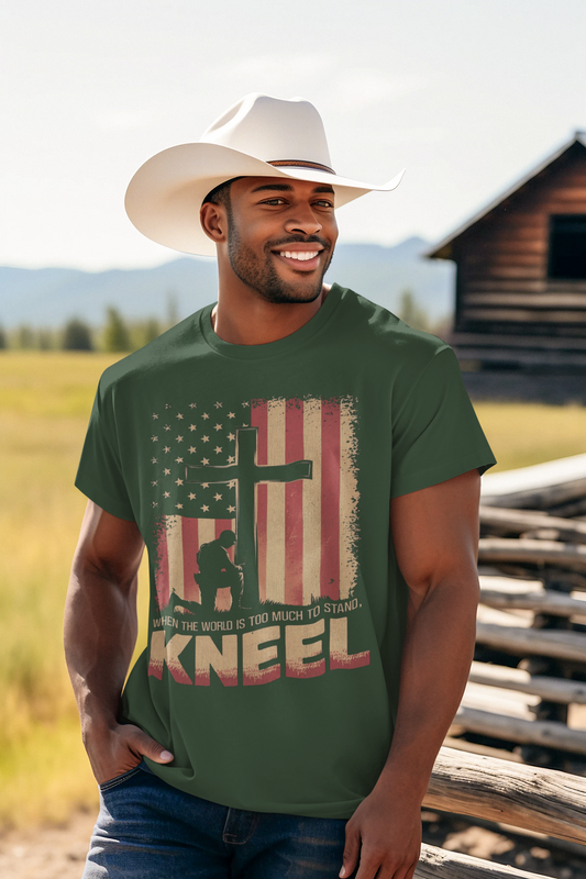 JUST KNEEL Patriotic Christian T-Shirt (S-5XL):  Men's Medium Weight Gildan 5000 - FREE SHIPPING