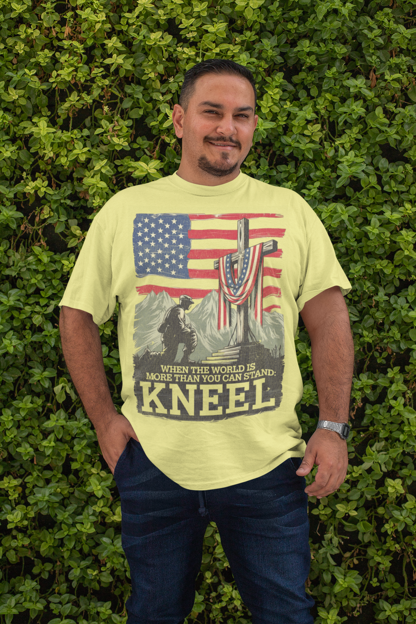 . JUST KNEEL Plus Size Heavy Weight Patriotic Christian T-Shirt (S-5XL):  Men's Hanes Beefy-T® - FREE SHIPPING