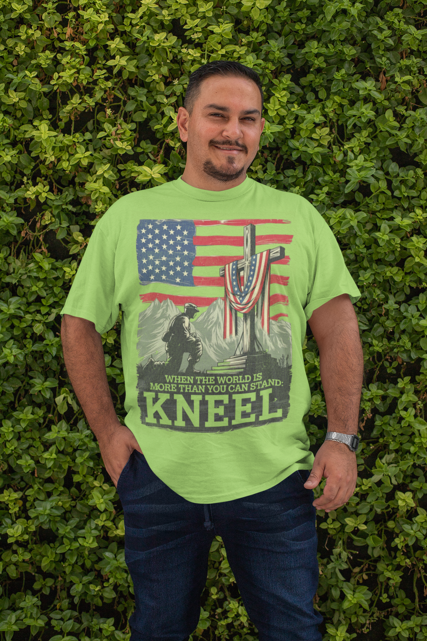 . JUST KNEEL Plus Size Heavy Weight Patriotic Christian T-Shirt (S-5XL):  Men's Hanes Beefy-T® - FREE SHIPPING