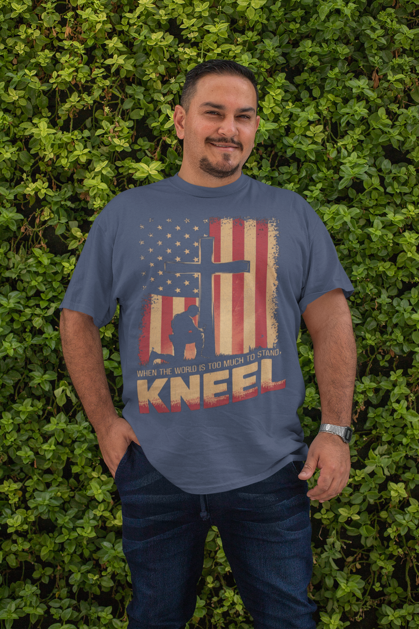 . JUST KNEEL Plus Size Heavy Weight Patriotic Christian T-Shirt (S-5XL):  Men's Hanes Beefy-T® - FREE SHIPPING