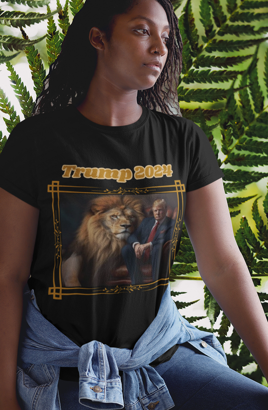 .. TRUMP 2024 Semi-Fitted Patriotic T-Shirt (S-3XL):  Women's Gildan 5000L
