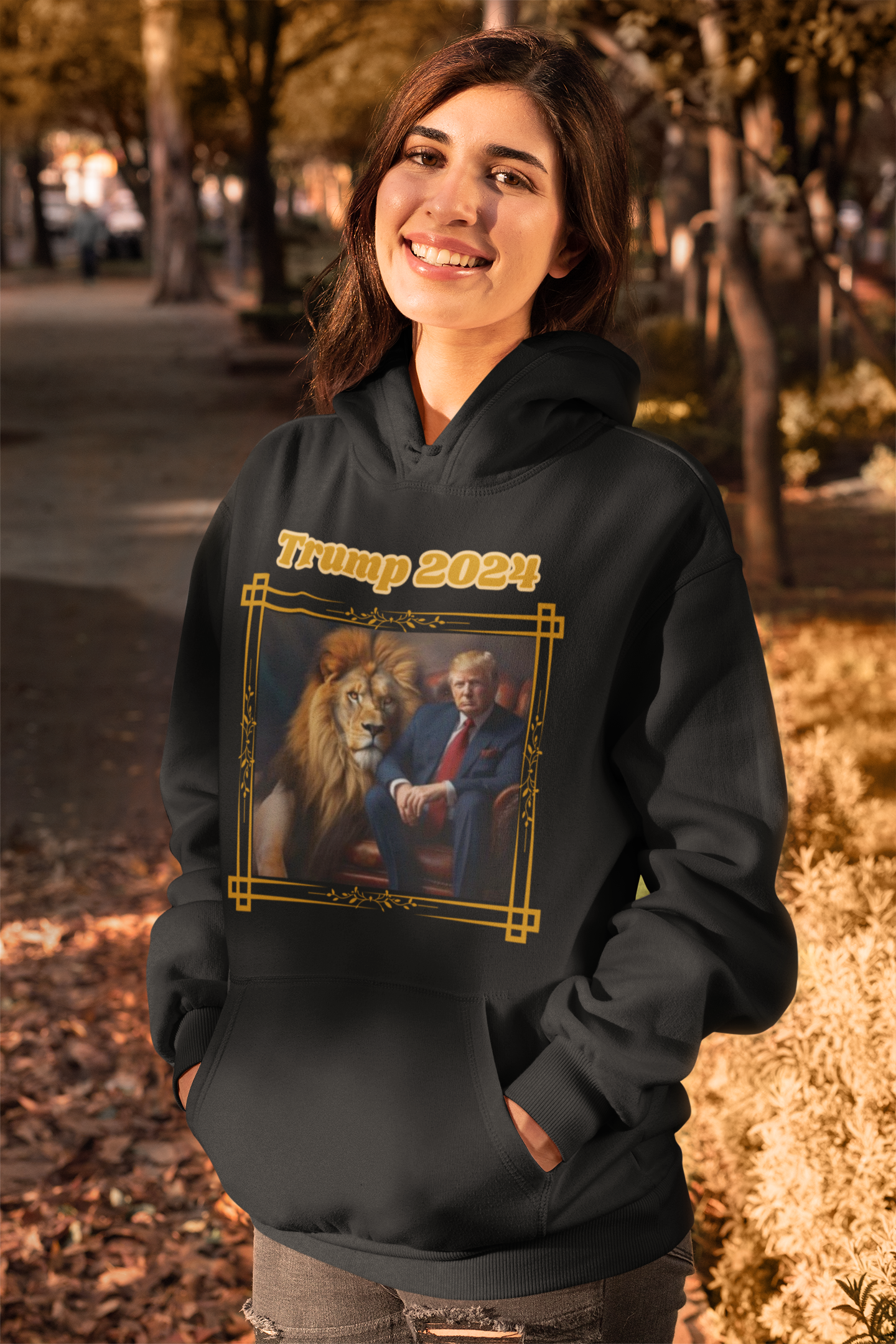 .. TRUMP 2024 Heavy Weight Patriotic Hoodie (S-5XL):  Women's Gildan 18500 - FREE SHIPPING