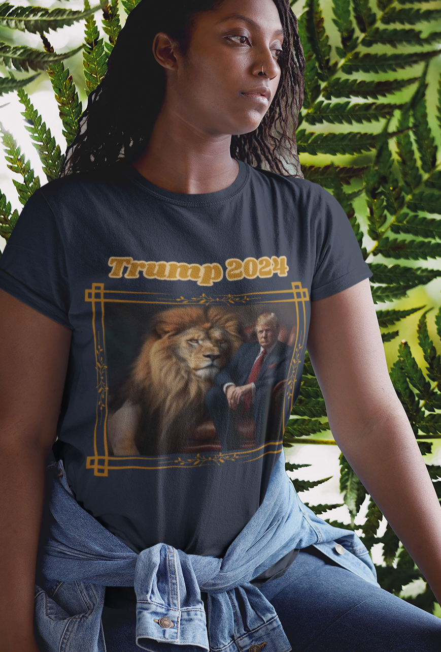 .. TRUMP 2024 Semi-Fitted Patriotic T-Shirt (S-3XL):  Women's Gildan 5000L