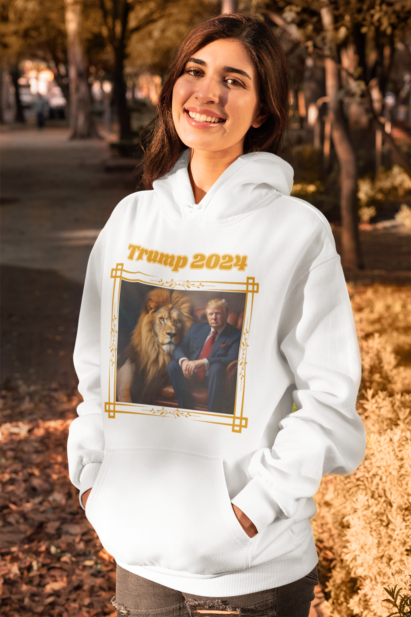 .. TRUMP 2024 Heavy Weight Patriotic Hoodie (S-5XL):  Women's Gildan 18500 - FREE SHIPPING