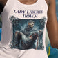 . LADY LIBERTY DOWN Patriotic Military Racerback Tank Top (XS-2XL):  MADE IN USA Women's Bella+Canvas 8800 - FREE SHIPPING