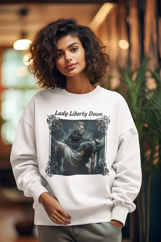 LADY LIBERTY DOWN Heavy Weight Patriotic Military Sweatshirt (S-5XL):  Women's Gildan 18000 - FREE SHIPPING