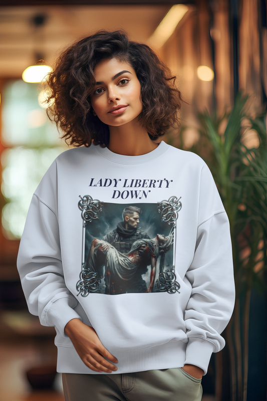 ... LADY LIBERTY DOWN Heavy Weight Patriotic Sweatshirt (S-5XL):  Women's Gildan 18000 - FREE SHIPPING