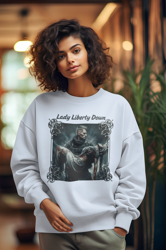 LADY LIBERTY DOWN Heavy Weight Patriotic Military Sweatshirt (S-5XL):  Women's Gildan 18000 - FREE SHIPPING