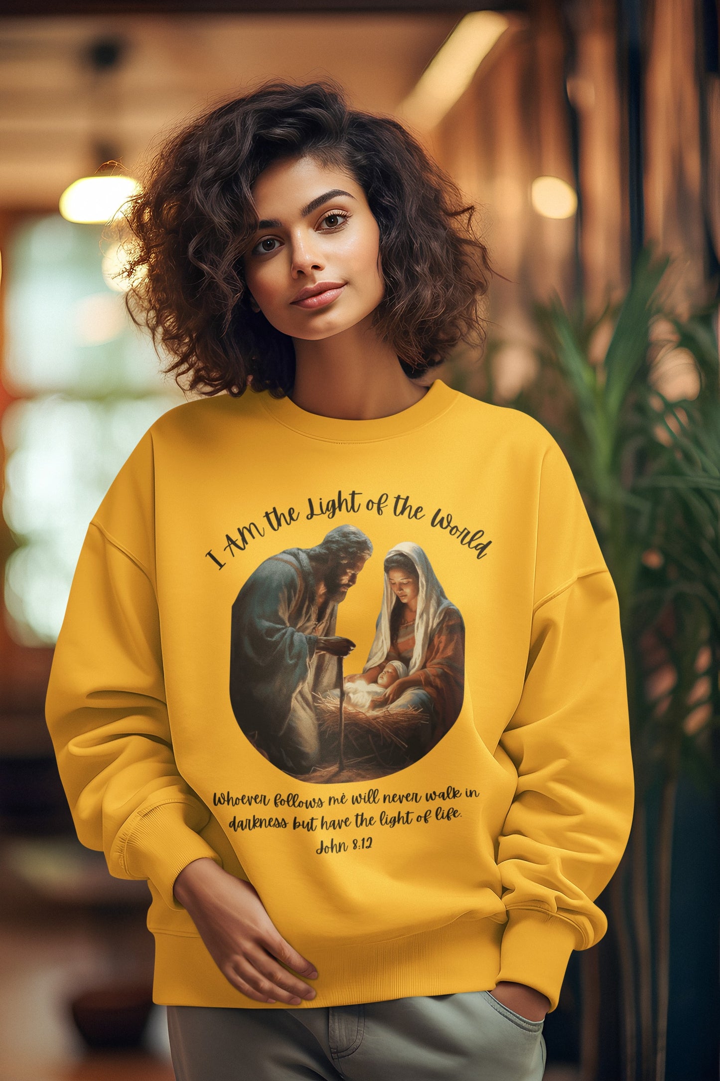 LIGHT OF THE WORLD Heavy Weight Christmas Sweatshirt (S-5XL):  Women's Gildan 18000