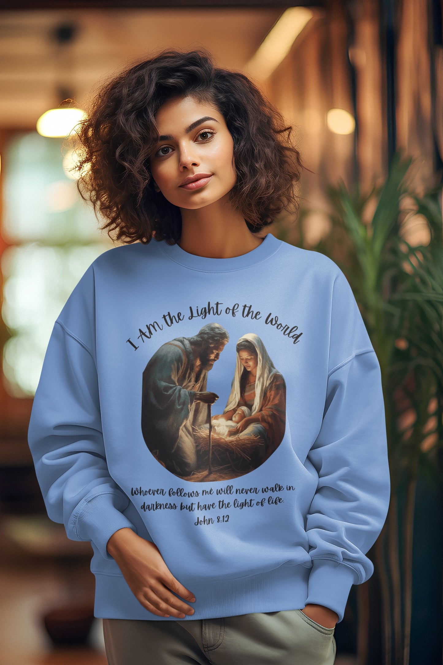 LIGHT OF THE WORLD Heavy Weight Christmas Sweatshirt (S-5XL):  Women's Gildan 18000