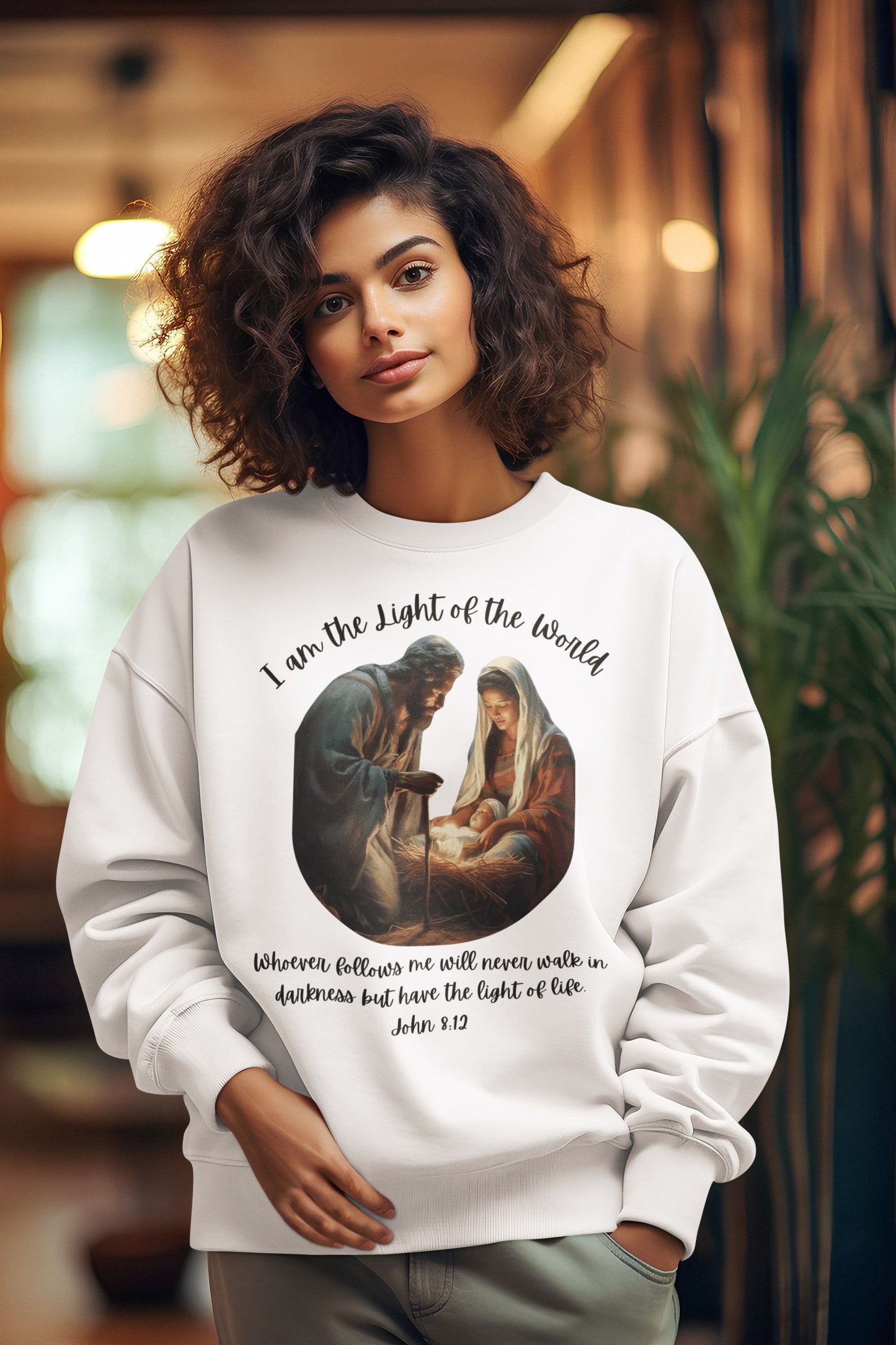 LIGHT OF THE WORLD Heavy Weight Christmas Sweatshirt (S-5XL):  Women's Gildan 18000