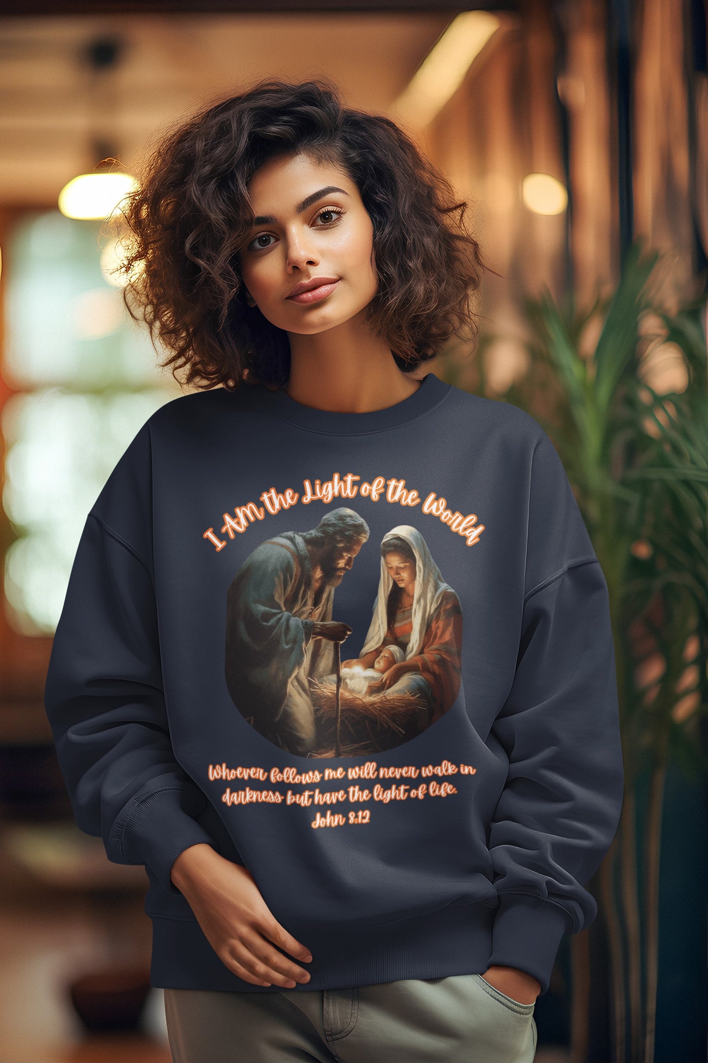 LIGHT OF THE WORLD Heavy Weight Christmas Sweatshirt (S-5XL):  Women's Gildan 18000