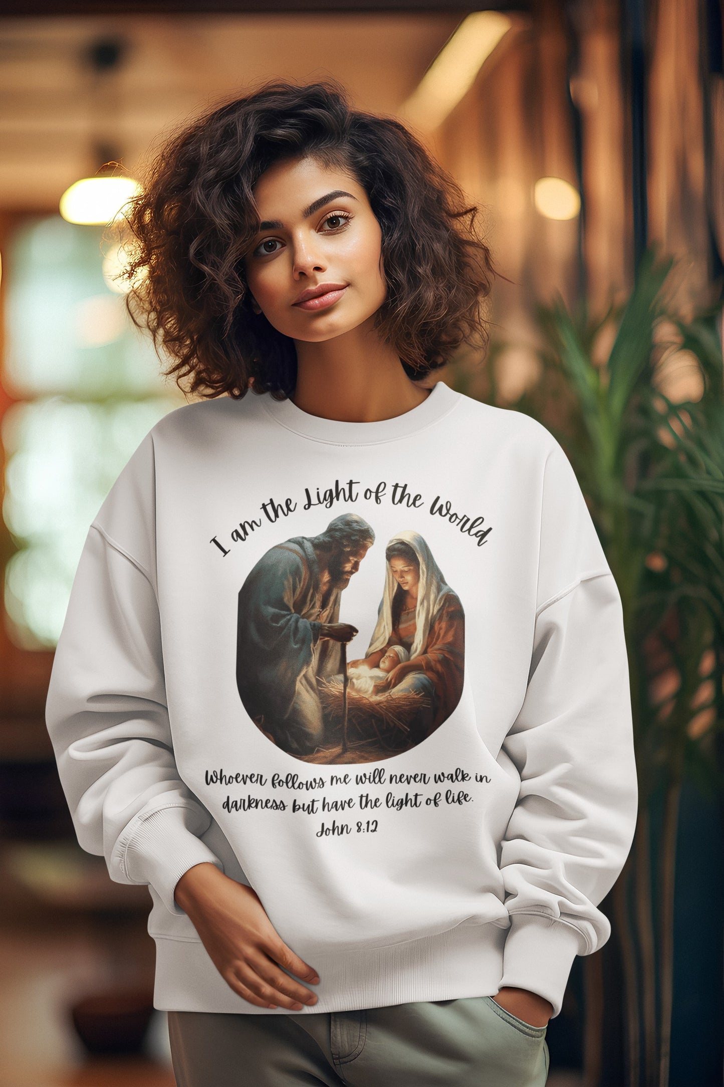 LIGHT OF THE WORLD Heavy Weight Christmas Sweatshirt (S-5XL):  Women's Gildan 18000