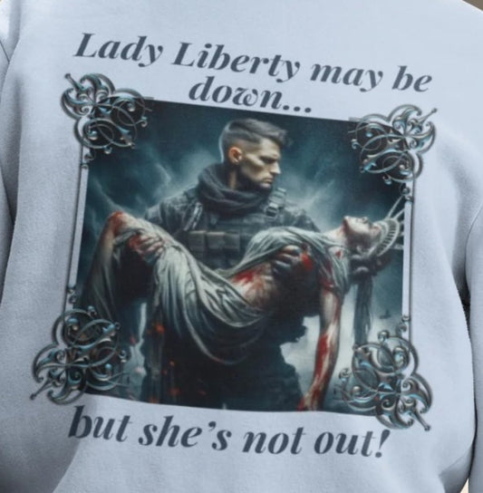 . LADY LIBERTY DOWN Heavy Weight Patriotic Military Sweatshirt (S-5XL):  Men's Gildan 18000 - FREE SHIPPING