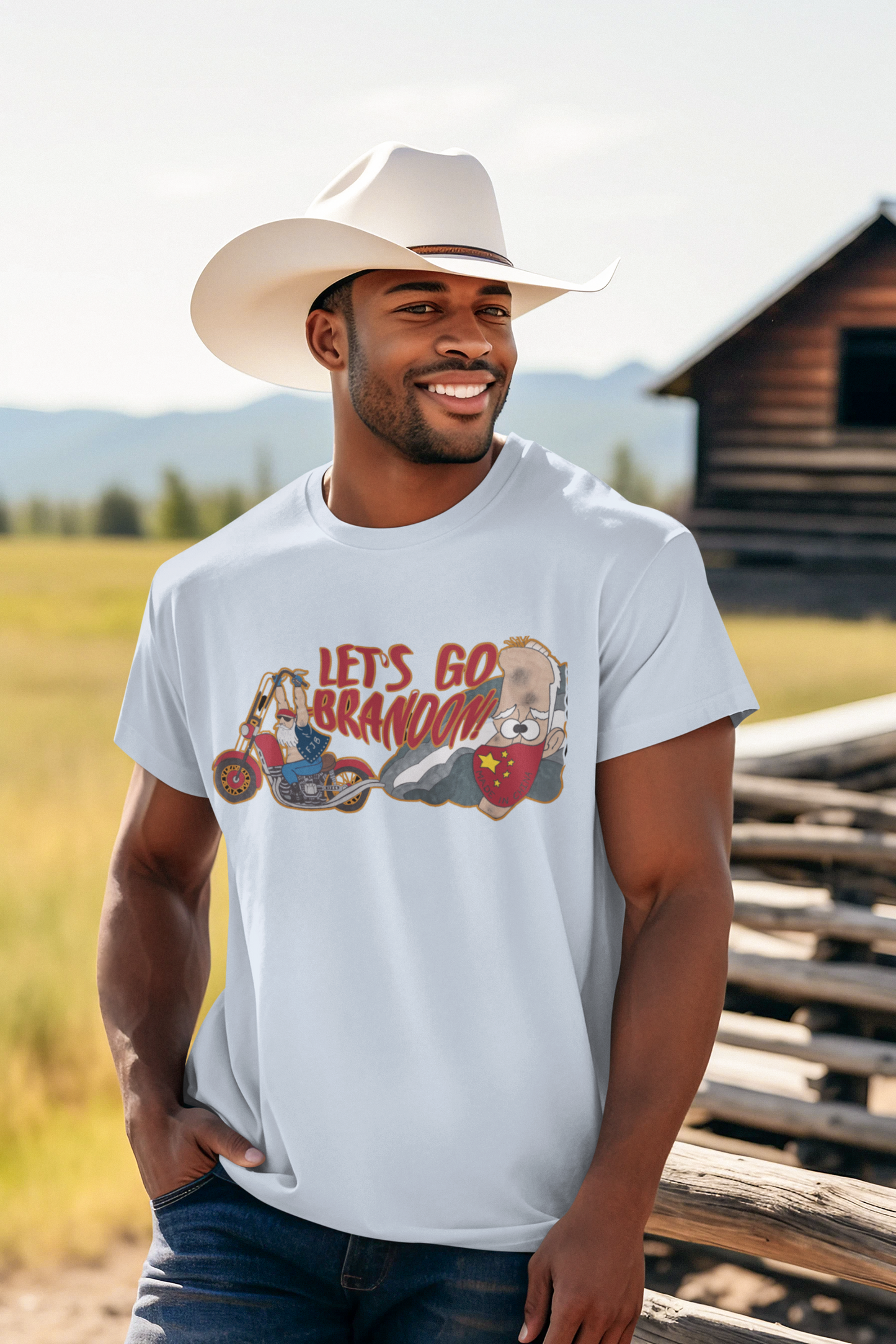 . LET'S GO BRANDON Patriotic Biker T-Shirt (S-5XL):  Men's Medium Weight Gildan 5000 - FREE SHIPPING