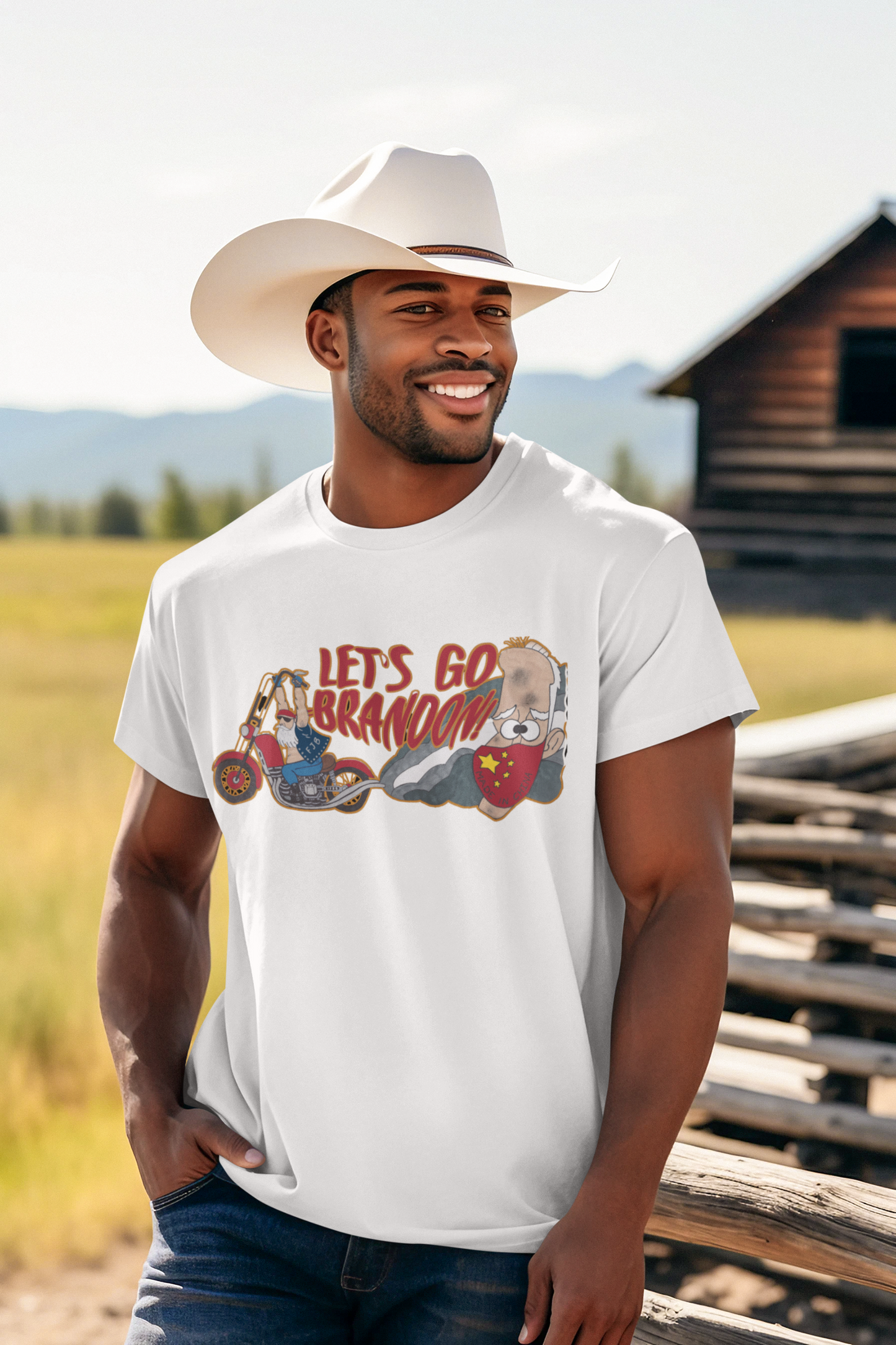 . LET'S GO BRANDON Patriotic Biker T-Shirt (S-5XL):  Men's Medium Weight Gildan 5000 - FREE SHIPPING