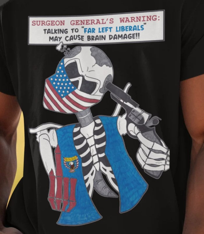 LIBERAL BRAIN DAMAGE Patriotic Biker T-Shirt (S-5XL):  Men's Medium Weight Gildan 5000 - FREE SHIPPING