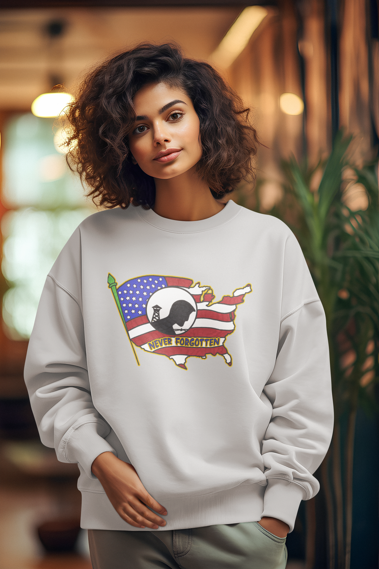 ... NEVER FORGOTTEN Heavy Weight Patriotic Sweatshirt (S-5XL):  Women's Gildan 18000 - FREE SHIPPING