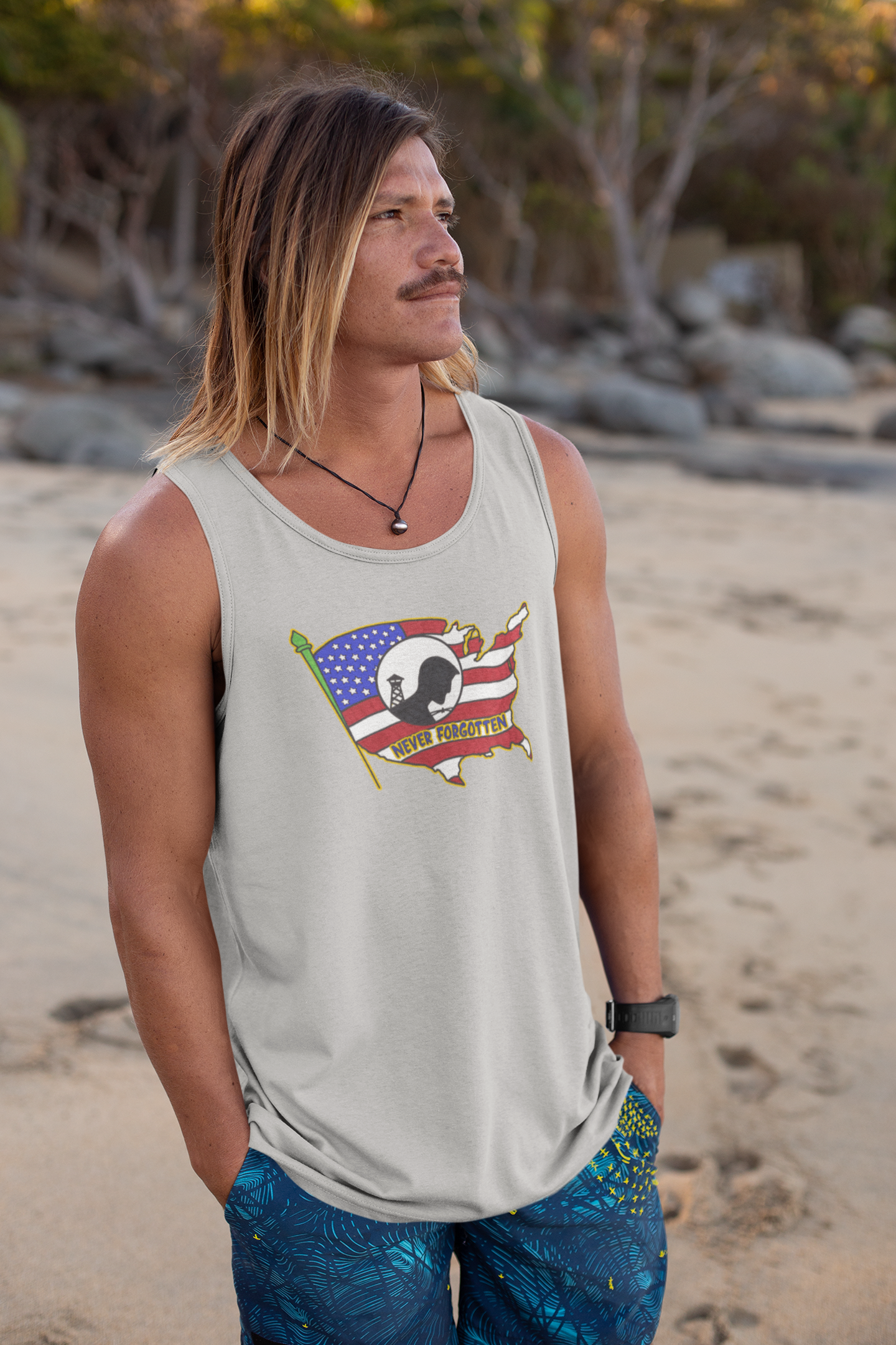 . NEVER FORGOTTEN Patriotic Military Tank Top (XS-2XL):  Men's Bella+Canvas 3480 - FREE SHIPPING