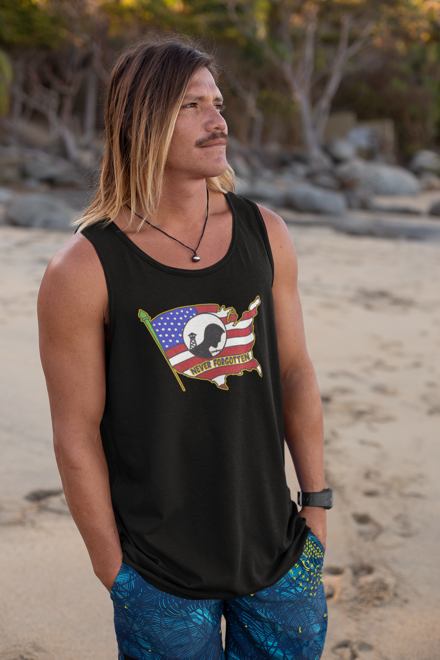 . NEVER FORGOTTEN Patriotic Military Tank Top (XS-2XL):  Men's Bella+Canvas 3480 - FREE SHIPPING