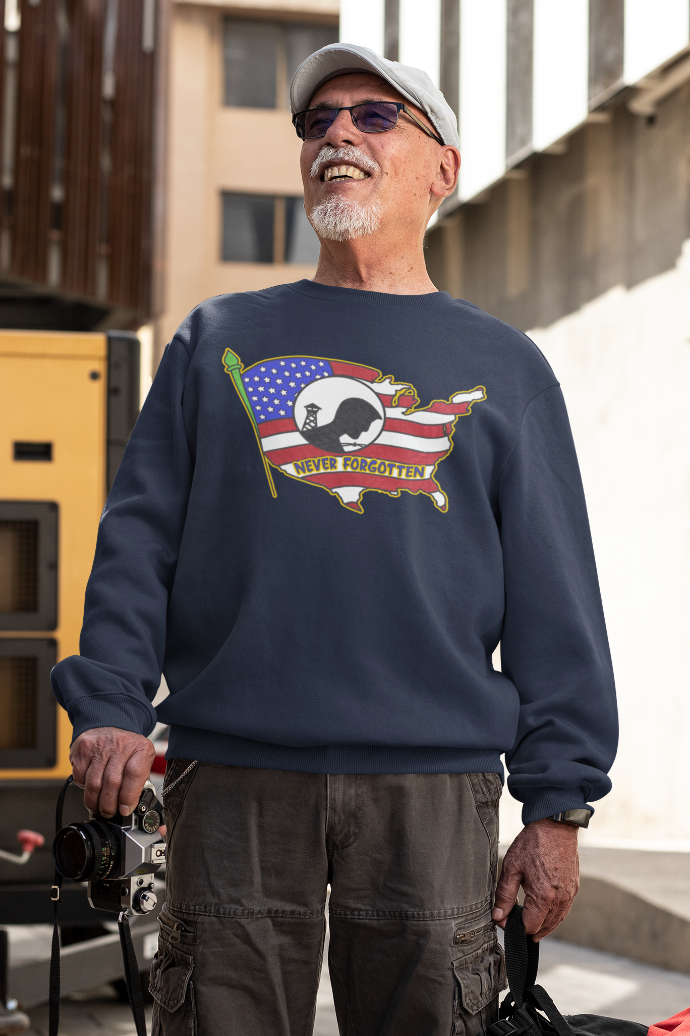 . NEVER FORGOTTEN Heavy Weight Patriotic Military Sweatshirt (S-5XL):  Men's Gildan 18000 - FREE SHIPPING