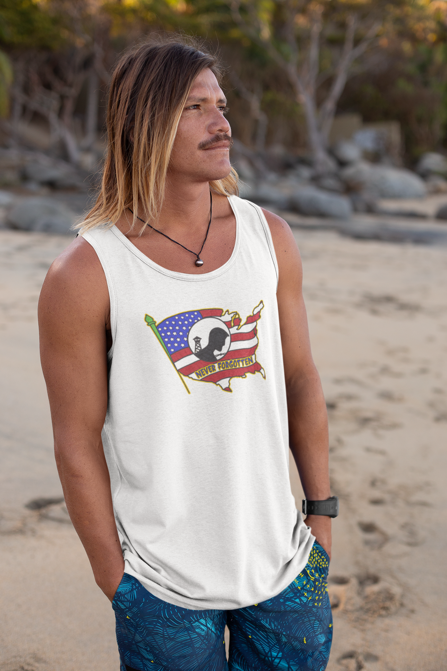 . NEVER FORGOTTEN Patriotic Military Tank Top (XS-2XL):  Men's Bella+Canvas 3480 - FREE SHIPPING