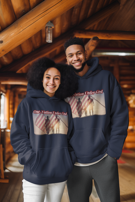 ONE NATION UNDER GOD Heavy Weight Patriotic Christian Hoodie (S-5XL):  Men's & Women's Gildan 18500 - FREE SHIPPING