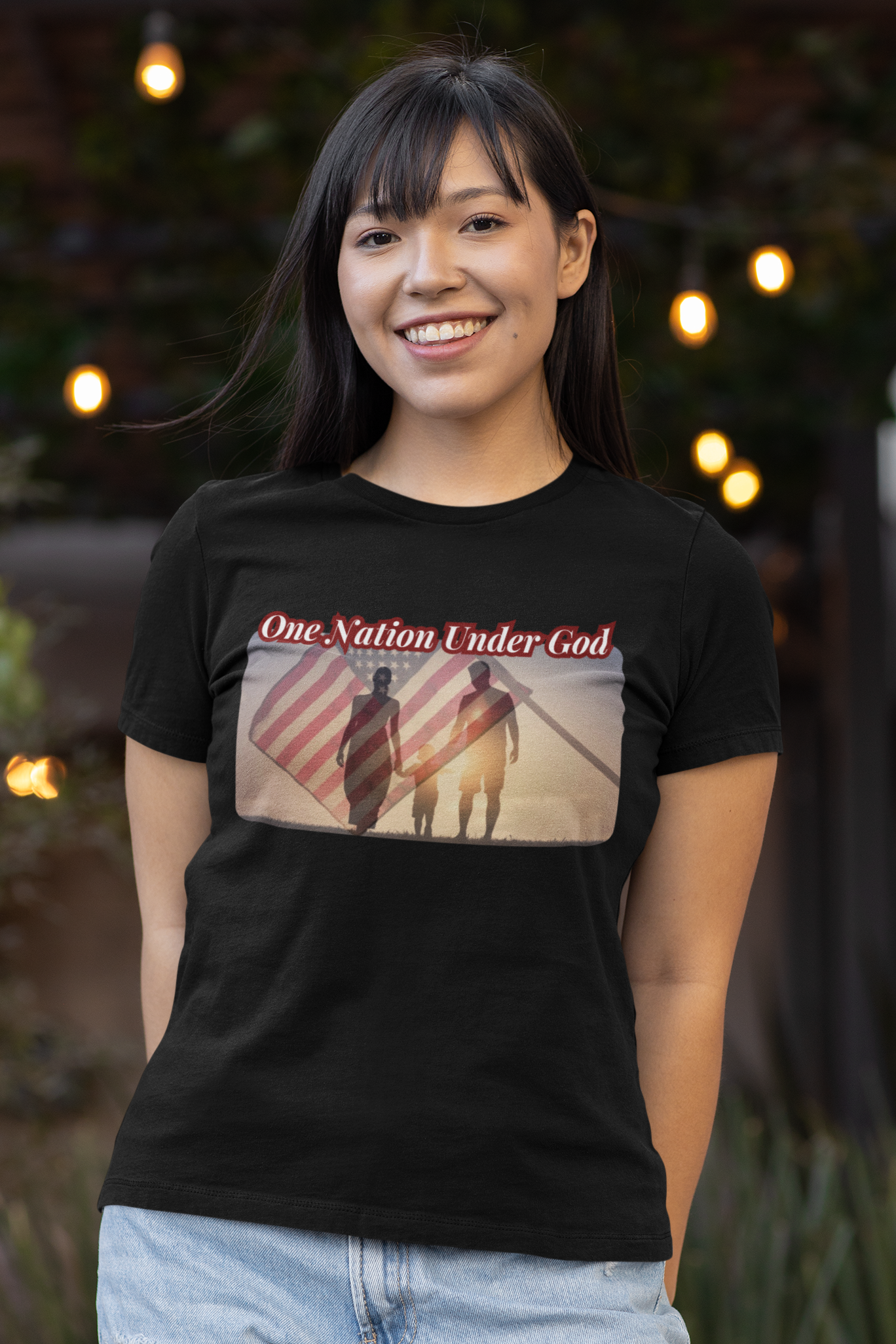 ONE NATION UNDER GOD Fitted Patriotic Christian T-Shirt (S-2XL):  Women's Bella+Canvas 6004 - FREE SHIPPING