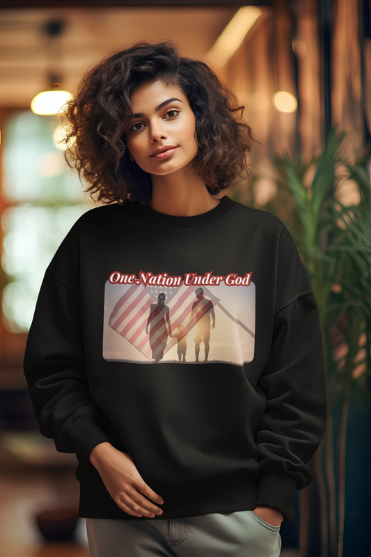 ... ONE NATION UNDER GOD Heavy Weight Patriotic Christian Sweatshirt (S-5XL):  Women's Gildan 18000 - FREE SHIPPING