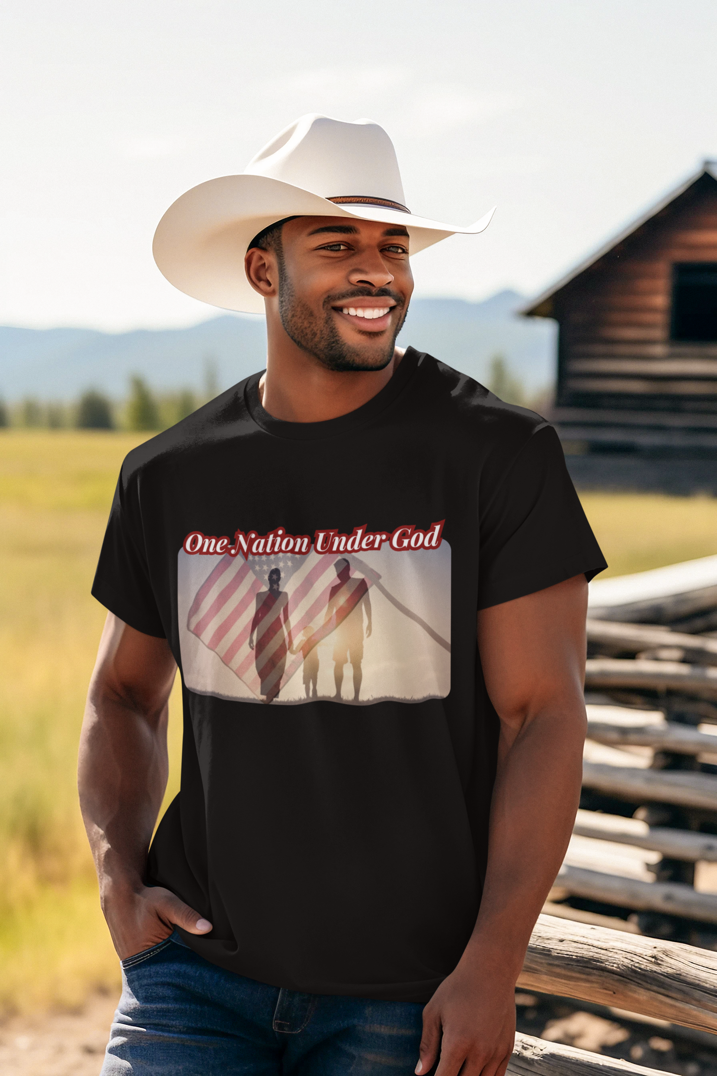 ONE NATION UNDER GOD Patriotic Christian T-Shirt (S-5XL):  Men's Medium Weight Gildan 5000 - FREE SHIPPING