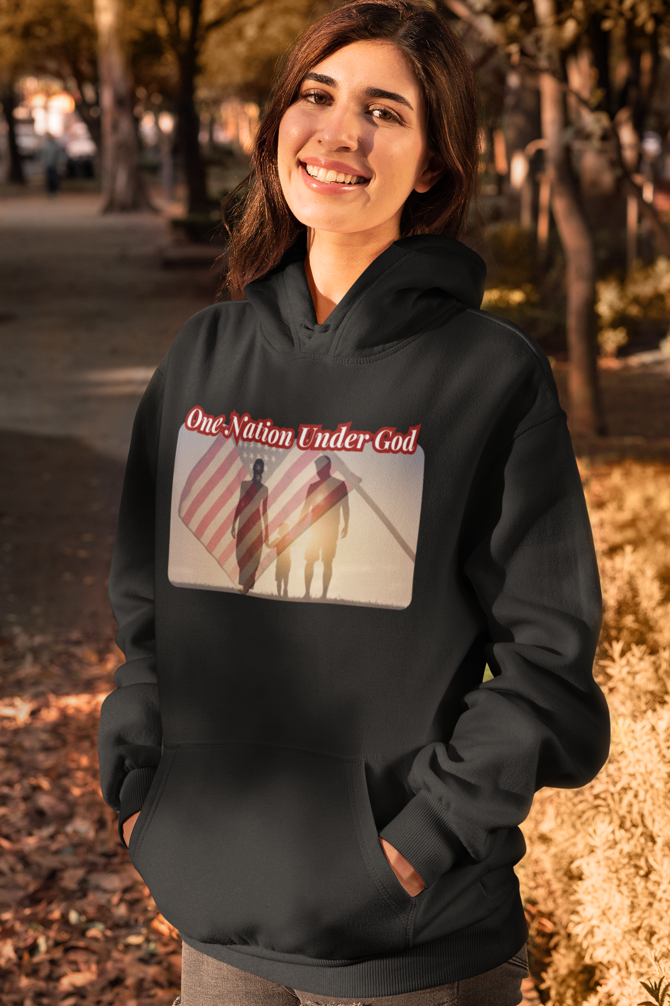 .. ONE NATION UNDER GOD Heavy Weight Patriotic Christian Hoodie (S-5XL): Women's Gildan 18500 - FREE SHIPPING