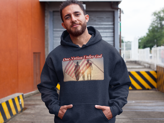 .. ONE NATION UNDER GOD Heavy Weight Patriotic Christian Hoodie (S-5XL):  Men's Gildan 18500 - FREE SHIPPING